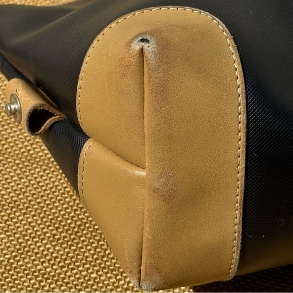 Longchamp Small Handbag Black Nylon Tan Leather Le Pliage Top Handle - Picture 4 of 16